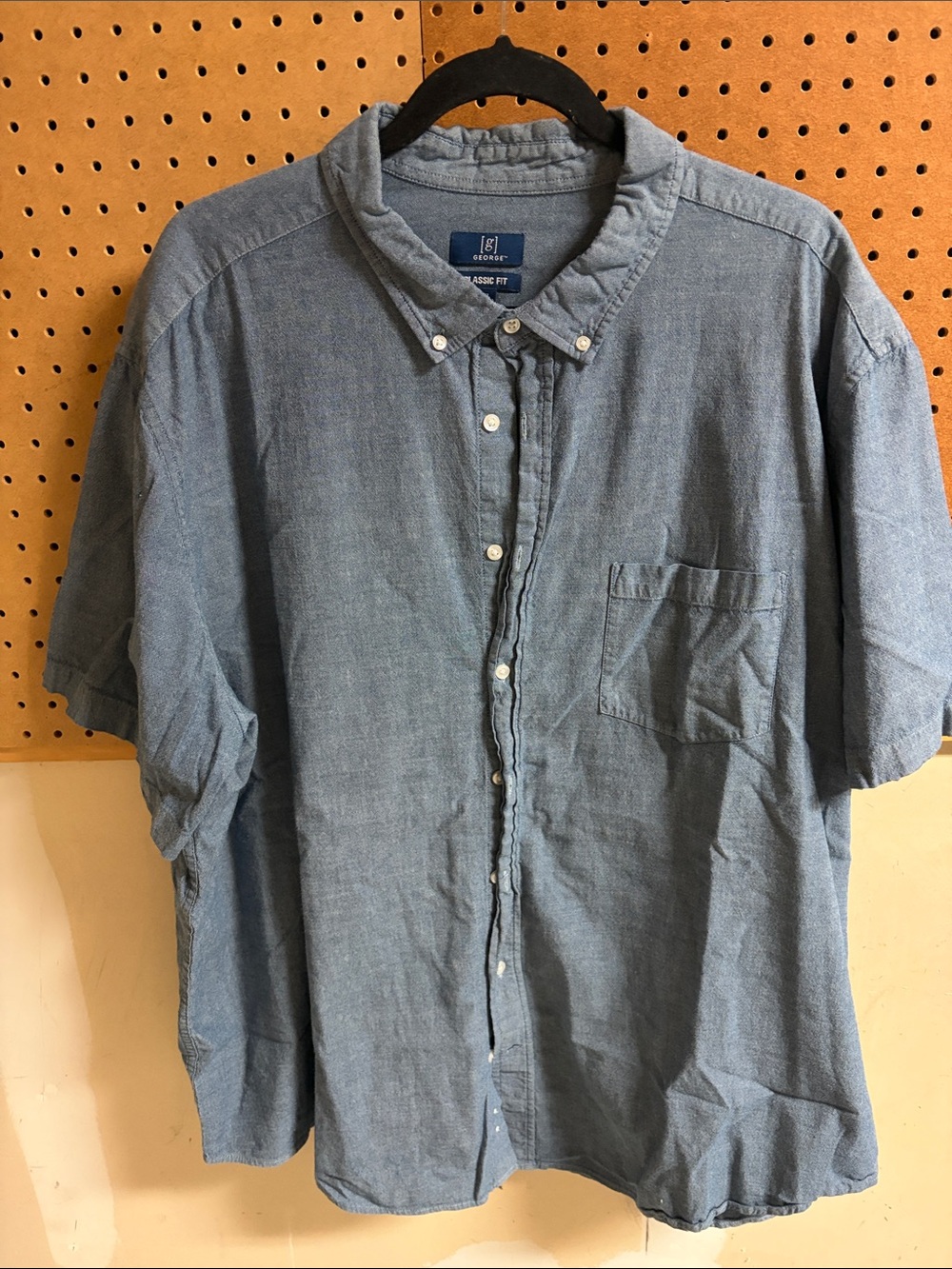 George Men's Short-Sleeve Chambray Button-Down Shirt - Light Blue